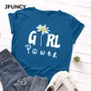 JFUNCY Plus Taille Femmes T-shirts Femme À Manches Courtes Tee Tops Girl Power Imprimer Femme Casual Tshirt 2020 Été Coton T-shirt Y0629