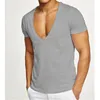 T-shirt da uomo Palestre Bodybuilding T-shirt Scollo a V profondo Mostra muscoli toracici Maglietta a maniche corte Maglietta fitness Activewear 6 colori