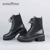 Sophitina Kadın Ayakkabı Moda Zarif Comfotable Yüksek Kaliteli Bayanlar Ayak Bileği Çizmeler Örme Dantel Up Rahat Siyah Kadın Çizmeler C787 210513