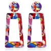 Mode übertriebene baumelnde Kronleuchter-Ohrringe, geometrische Leoparden-T-förmige Acetatplatte, Essigsäure-Blatt-Ohrringe für Damen, 8 Farben-Mix