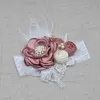 Vintage Flower Headband Baby Girls Headwraps born Pography Props Gifts Lace Elastic Hair Bands Pearl Feather Accessories 211023