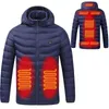 Homens 9 lugar aquecido inverno casacos quentes usb aquecimento acolchoado termostato inteligente cor pura roupas com capuz impermeável 211216