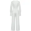 Casual Parti Tulum Bayan Tulumlar Seksi Uzun Kollu Sıska Katı Bodycon Beyaz Giyim 210515