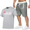 Hombres Cartas Impresión Chándales Moda Verano Manga corta Camiseta Pantalones cortos 2 piezas Conjuntos Marca Transpirable Casual Traje de playa Ropa Tamaño S-2XL