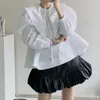 Vit Koreanskjorta För Kvinnor Peter Pan Collar Puff Sleeve Casual Loose Blouse Kvinna Mode Kläder 210524