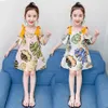 Kinder Strandkleider für Mädchen Blumenmuster Schleife Sommerkostüme 210528