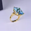 Cluster Rings Retro Charms Square Blue Stone Jewelry Luxury Large Zircon Women's Ring Fashion Female Models Carrying Accessories