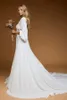 Bohemian Abiti Da Sposa Spitze Brautkleid Applizierte A-Linie V-Ausschnitt Hohlrücken Langarm Brautkleider Sweep Zug Strand Vestidos De Novia