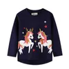 Mètres de saut Arrivée Manches Longues Animaux T-shirts pour Filles Automne Printemps Licorne Applique Mode Enfants Vêtements 210529