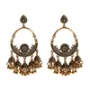 Ethnique Big Round Women Dangle Earring Beads Tassel Gold Vintage Classic Flower Oxyded Bell Boucles d'oreilles