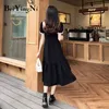 Kvinnor vintage svart midi klänning oregelbunden avslappnad spets patchwork fyrkantig krage hajuku plus storlek klänningar koreanska kläder 210506