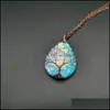 Hänge hängen Tree of Life Teardrop Heart Necklace Wire Wrapped Gemstone Healing Chakra Halsband för kvinnor mode smycken will och sa