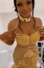 Aso Ebi 2021 Arabski Plus Size Mermaid Luksusowy Złoty Prom Dresses Wysokiej szyi Zroszony Cekinowy Wieczór Formalna Party Druga Recepcja Suknia Suknia ZJ660