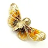 Pins, broscher Designer Vintage Orange Enamel Butterfly Brosch Gold Tone Clear CZ Imitated Pearl Deco Brown Body Pins Scarf Tillbehör