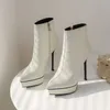 الشتاء أحذية قصيرة النساء مصمم جولة تو بلكة هايت كعب لينة الطبيعية الطبيعية جلد طبيعي حفل زفاف الأزياء الفاخرة منصة YN48-B801-1