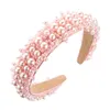 Women White Pink Pearls Baroque Headdress Trendy Crown Hairband Hair Accessory Wide Headband Wholesale and Drop Shipping