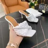 Designer tofflor Kvinna Lido Sandaler Square Toe High Heels Open-toe Woven Flat tofflor Top Quality Summer All-Match stylist skor häl med låda