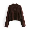 Vintage femme en vrac bordeaux col montant Crochet pull hiver mode dames hauts épais femme décontracté chaud tricots 210515