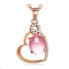 Cristal Femmes Colliers Pendentif Pierre Rose en forme de coeur Plaqué Or Rose Amour clavicule Chaîne Cadeau Argent