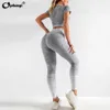 SeamlWomen Yoga Set Long Sleeve Crop Top High Waist Belly Control Sport Leggings Sets Gym Workout Clothes FitnYoga Suit X0629
