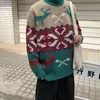 Män västar män jul tröja män par pullover o-hal retro jacquard casual lapptäcke lösa tjockt stickat utkläder man för