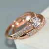 Luxe Vrouwelijke Kristal Zirkoon Trouwring Set 18KT Rose Gold Filled Mode-sieraden Belofte Liefde Verlovingsringen Voor Vrouwen Band