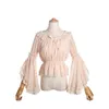 Chiffon Lolita Lace Blouse Strap Under Shirt Halter Neck Off Shoulder Women Long Flounce Tops Bell Sleeves For Plus Size 210323