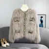 Women's Fur & Faux White Color Fashion Warm Women Sweater Natural Raccoon Jackets Long Sleeves O Neck Wool Cardigan Coats