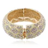 Kaymen Women's Beautiful Round Full Rhinestones Statement Bangle Cuff Bracelet for Women Golden Plated Wedding Party Bangle Q0717