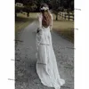 Vintage haak kant trouwjurken lange mouwen backless ronde hals vestido de novia boho boho land bruidsjurk gewaad de Mariee