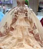 2022 seksowne różowe złoto cekinowe koronkowe sukienki Quinceanera suknia balowa kryształowe kryształowe koraliki długie rękawy cekiny Puffy imprezowe sukienka 8885562