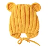 Stickad vinter baby hatt med öron tecknad spetsar barn barn keps i 1-3 år 5 färger 211023