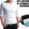 Spring High-Elastic Bomull T-shirts Male V Neck Tight T Shirt Mäns Långärmad Fitness Tshirt Asien Storlek S-5XL 210707