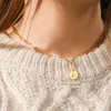 Chains My Shape Punk Letter Round Plate Pendant Necklaces For Women Gold Color Stainless Steel Paper Clip Chain Fashion Party Jewelry