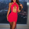 İpli Dantelli Seksi Cut-Out kadın Mini Elbiseler Parti Kulübü Moda Backless Kravat Elbise Bodycon Katı Giysi