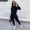 Fashion O Neck Solid Skinny Jumpsuits for Women Long Sleeve Sport Fitness Body Suits Romper 210520