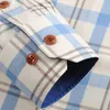 Męska 100% bawełna z długim rękawem Kontrast Plaid Koszulka w kratkę Kieszonkowa Mniejsza Projekt Casual Standard-Fit Button Down Gingham Shirts 210628