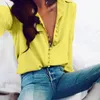 Leuke oranje vrouwen mode casual effen lange mouwen blouse revers shirt turn-down kraag shirts vrouwen blouses