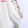 Tangada Women Embroidery Vintage Cotton Dress Long Sleeve Back Zipper Females Long Dresses Vestidos 6Z91 210609