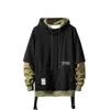 Hoodie Sweatshirt Mens Hip Hop Pullover Hoodies Streetwear Casual Fashion Clothes ColorBlock Hoodie Bomull 211106