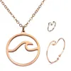Manschett Enkel och utsökt Thin Wave Circle Beach Sea Surf Island Jewelry Three-Piece Necklace Armband Ring Set303w