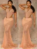 2021 Plus Size Arabic Aso Ebi Mermaid Gold Lace Prom Dresses Sheer Neck Beaded Evening Formal Party Second Reception Gowns Dress ZJ217