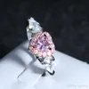 Anillo de diamante CZ con corazón rosa de 6mm de Plata de Ley 925 auténtica con caja, joyería de compromiso de boda para mujer J-221