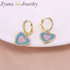 5 Pairs, Design Fashion Neon Enamel Colorful Heart Charm Earring CZ Pave Hoops Dangle Jewelry