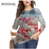 Plus Size T-Shirt 6XL Oversized Ladies Tops Women Floral 3D Print T Shirt Loose V-Neck Long Sleeve Casual Tee 2021 Autumn Streetwear