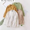 Koreańska wersja elegancka jednopiersiana kobiety dzianiny kardiganów moda kieszeń luźna dzianina znosić kobiety jesień zimowe swetry 210508