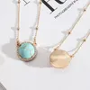 17mm Round Lapis Lazuli Pearl Turquoise Rose Natural Stone Quartz Pendant Gold Chain Necklaces Geometric Accessories Jewelry