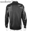 Odzieżowiec Streetwear Kobiety Faux Leather Biker Wyłącz Kołnierz Z Długim Rękawem Kobieta Casual PU Kurtka Black 210604