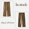 Faux lederen enkel lengte riem broek vrouwen solid hoge taille wijd been vrouwelijke broek herfst mode dames bodems 210518