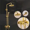 Gold Bathroom Shower Set Senducs Round Rainfall Hand Shower Head Copper Bathtub Mixer Faucets Cold Bath Shower System X07052274531